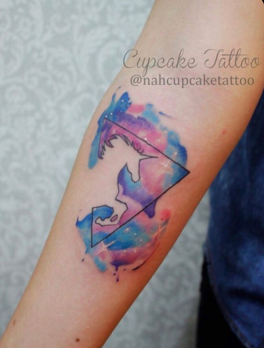 Moda Tatuagem unicórnio aquarela