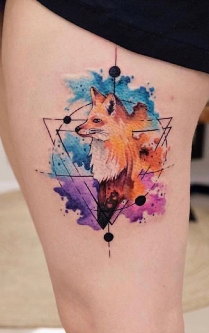 Moda Tatuagem raposa aquarela 