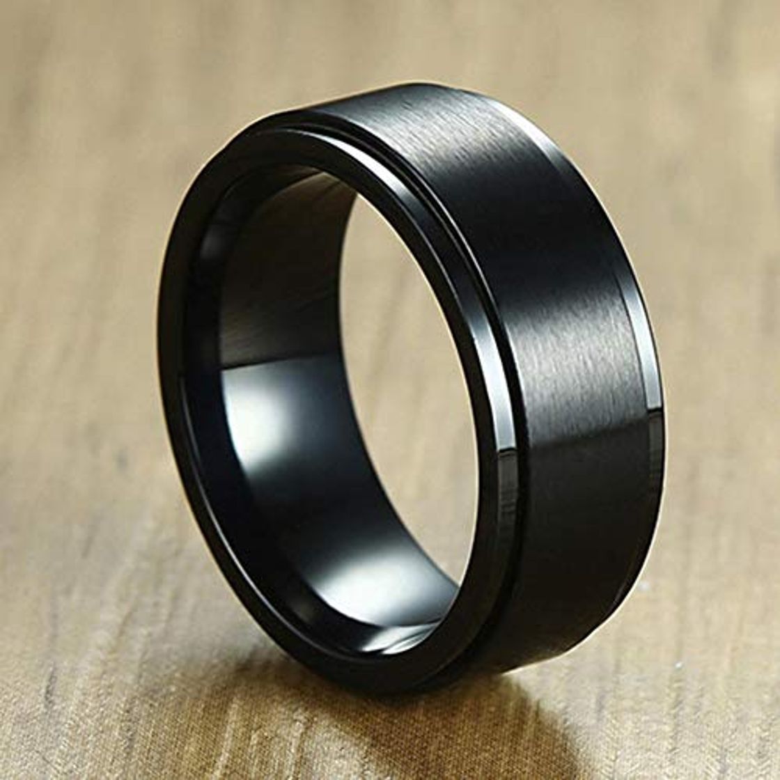 Fashion Anillo básico Giratorio de 8 mm para Hombres Negro Acero Inoxidable Casual