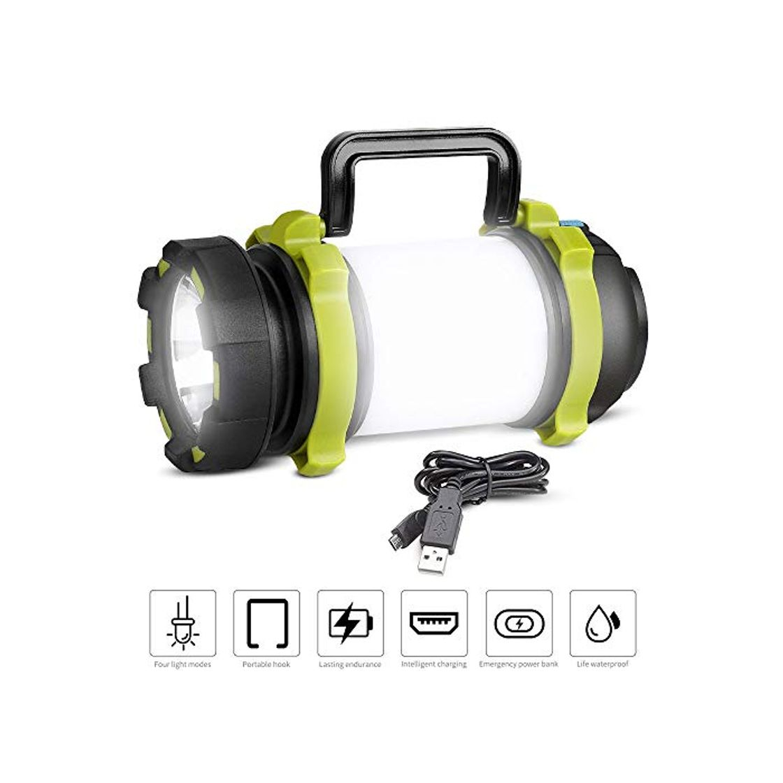 Producto REEXBON Linterna de Cámping Recargable Antorcha LED 4 Modos de Luces de Trabajo 4000mAh Power Bank Farol de Cámping Resistente al Agua con Cable USB para Senderismo Pesca Emergencia y Más