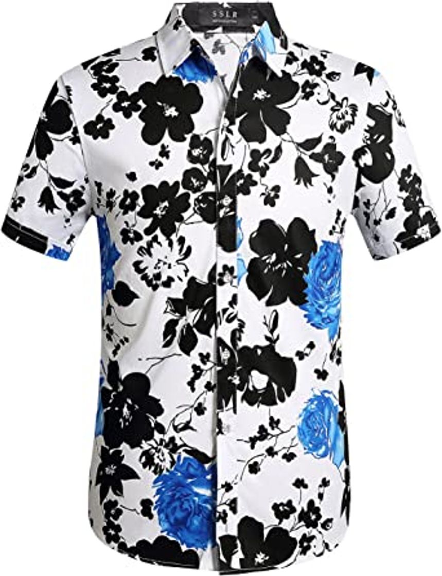 Fashion SSLR Camisa Manga Corta con Estampado de Flamencos y Flores Estilo Hawaiana