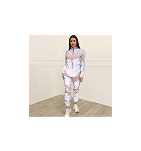 Weentop-clothing Conjunto de chándal Reflectante para Mujer Empalme Femenino, Traje Deportivo y