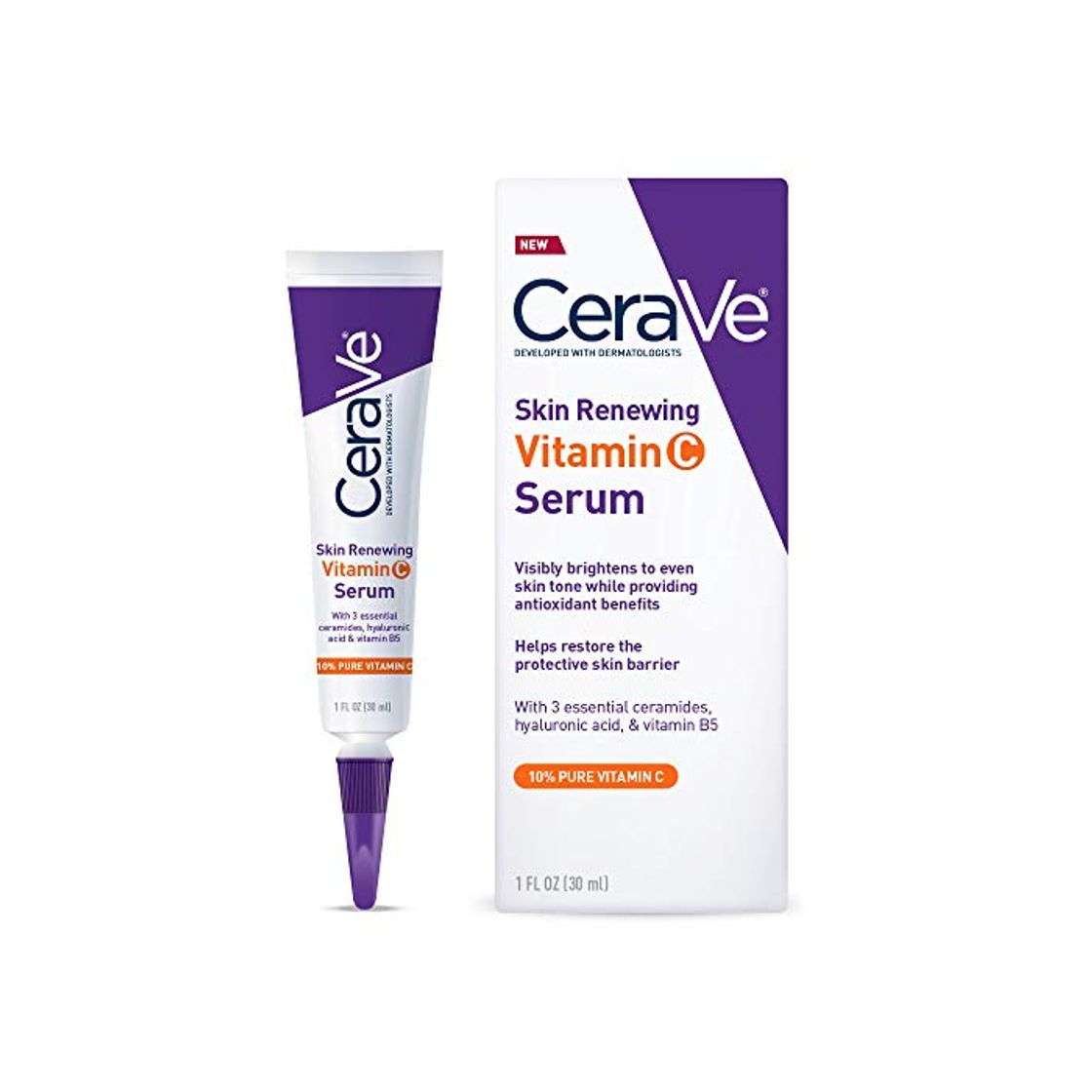 Producto CeraVe Suero de vitamina C con ácido hialurónico, suero iluminador de la