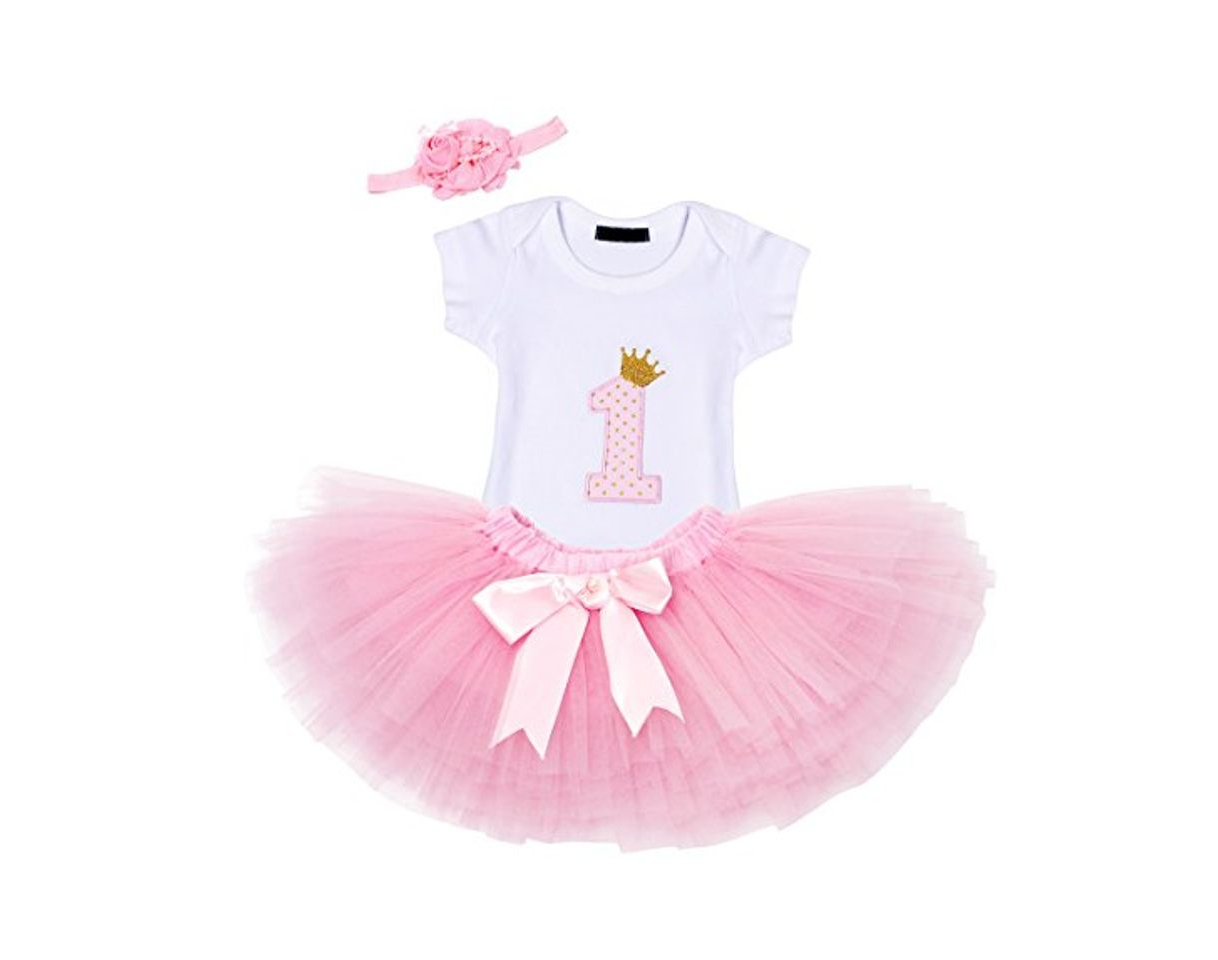 Social AmzBarley Recién Nacida Bebé Niña Vestido Cumpleaños Treaje Tutú Falda Romper con Diadema 3pcs Conjunto Primer Cumpleaños Mameluco Disfraz para Fiesta Carnaval Ceremonia