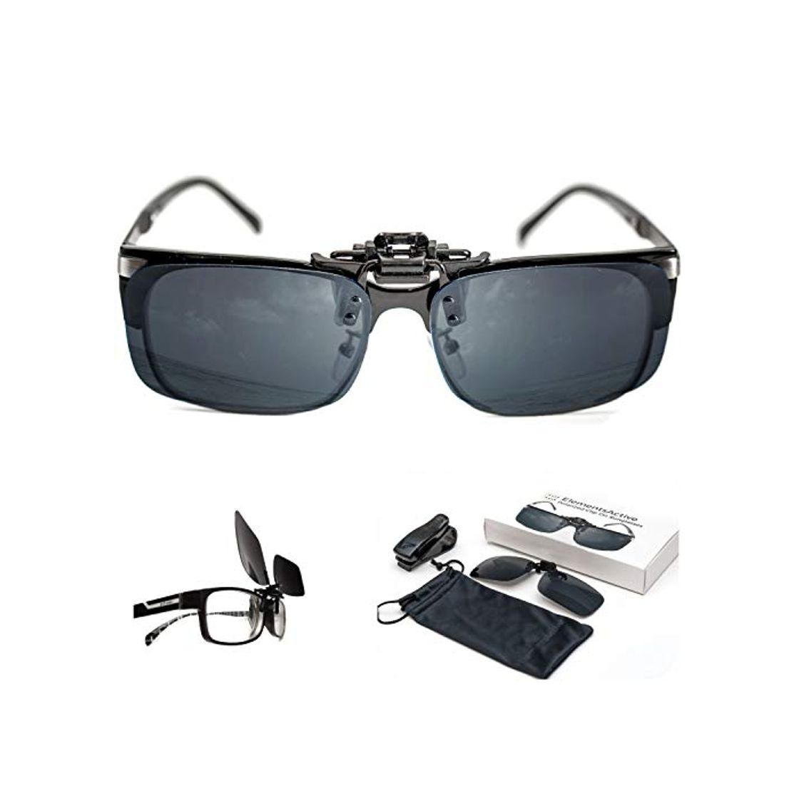 Fashion ElementsActive Gafas de sol polarizadas con función de volteo para hombre Grande Negro