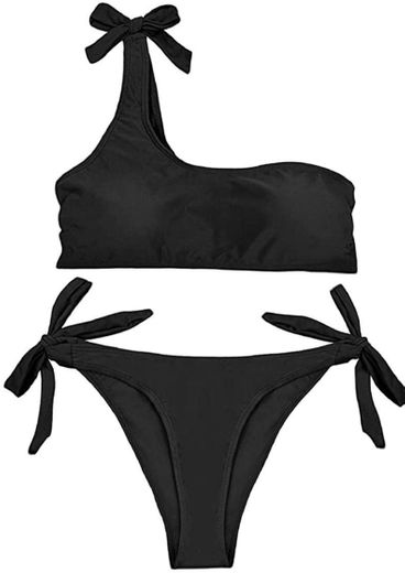 JFan Bikini de Lazo Acanalado para Mujer Traje de Baño Brasileño con Parte Inferior Descarada