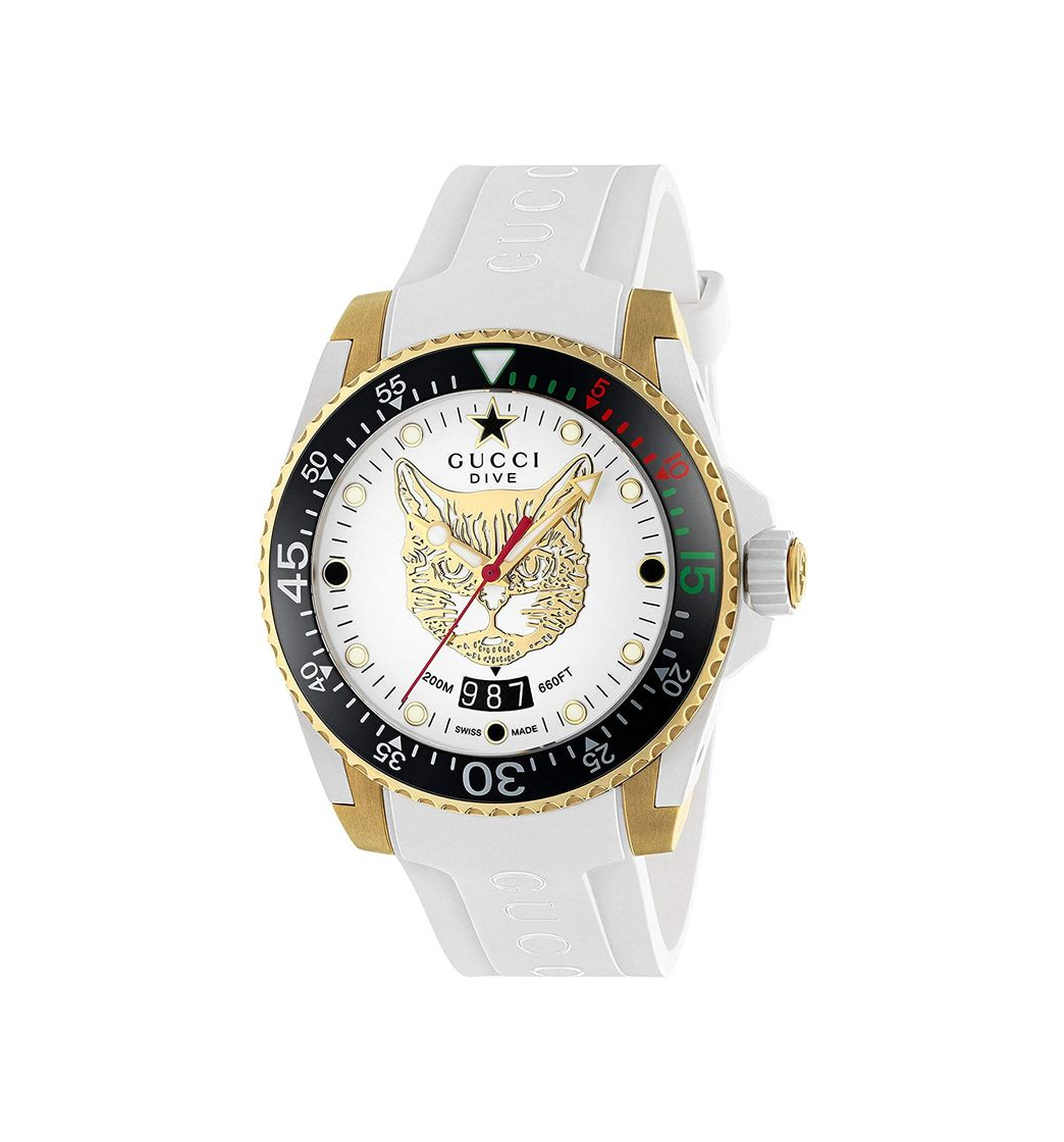 Fashion Gucci Reloj de Buceo cauuciu Carcasa Blanca con pvd con Oro Amarillo