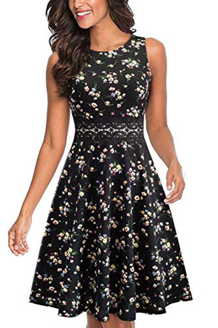 Social HOMEYEE Vestido de cóctel sin Mangas Bordado de la Vendimia de Las