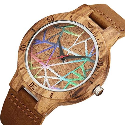 MOLINB Reloj de Madera Relojes de Pulsera de bambú de Madera para Hombre Relojes de Pulsera de Cuarzo de Cuarzo con Grabado de Elefante Correa de Cuero Genuino Relojes de Madera marrón Reloj masculi