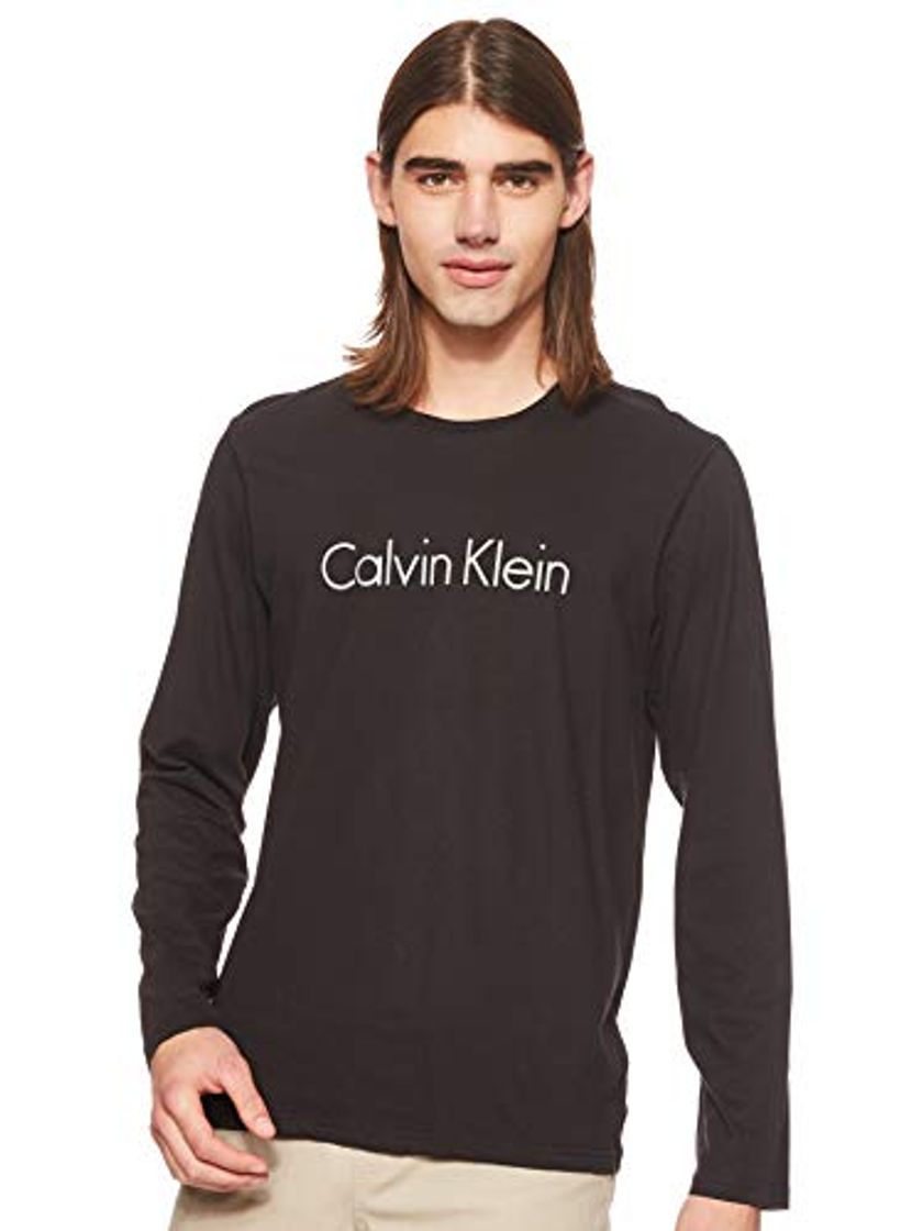 Moda Calvin Klein L/s Crew Neck Long Sleeve Top Camiseta, Negro