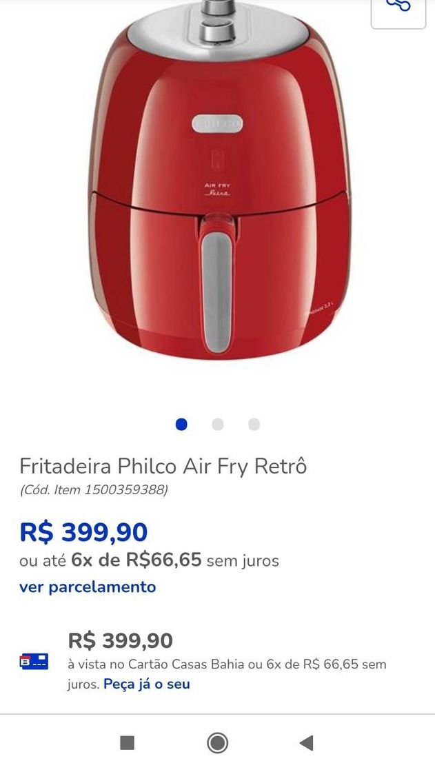 Fashion Fritadeira Philco Air Fry Retrô - Fritadeiras | Casas Bahia | 12242710