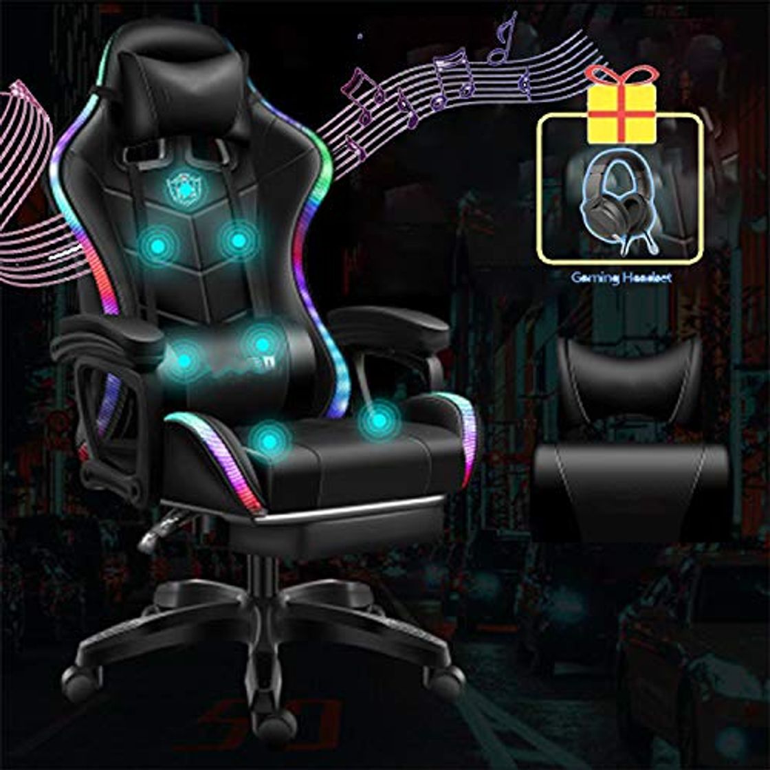 Product YI'HUI Racing Silla para Videojuegos,Silla Gaming, Silla Gamer con Tira de LED