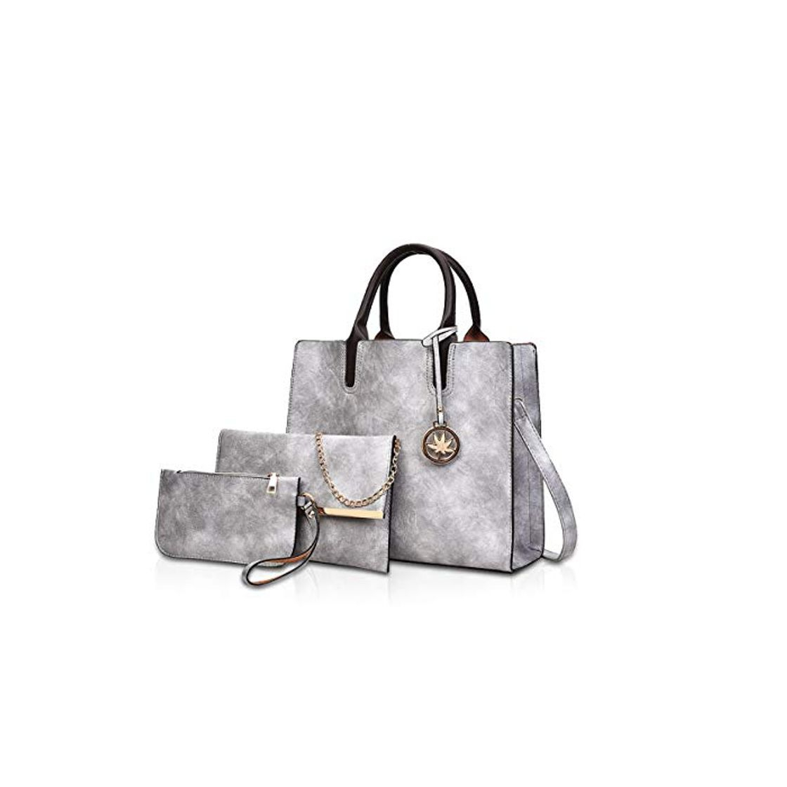 Social NICOLE&DORIS Bolsos Mujer 3 Piezas Bolso de Cuero para Damas Bolsos Totes Bolso de Bandolera Monedero Gris