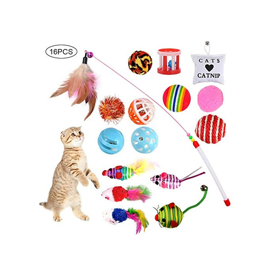 Social GOLDGE 16 Piezas Juguetes para Gatos