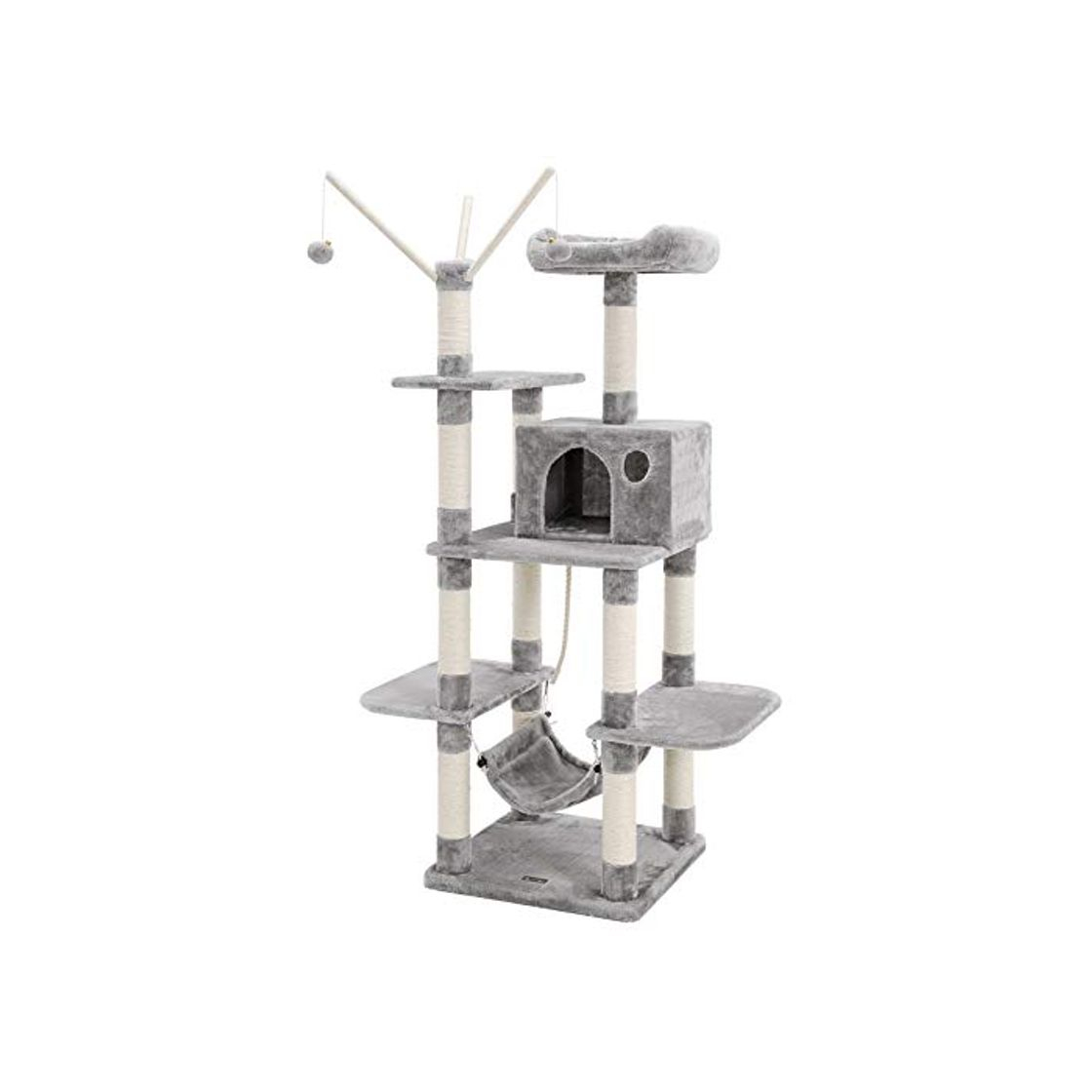 Social FEANDREA Árbol para Gatos Rascador con nidos Hamaca Plataformas Bolas de Juego 154 cm Colores Opcionales Gris Claro PCT86W
