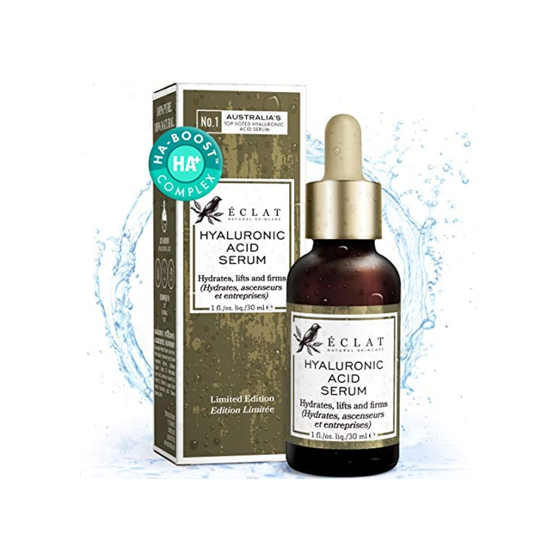 Social Sérum Ácido Hialurónico Eclat – Hidratante de Ácido Hialurónico puro 100% Sérum Antiedad para Eliminar Líneas de Expresión y Arrugas Hidratación Suave y Fácil Absorción Para Rostro y Ojos