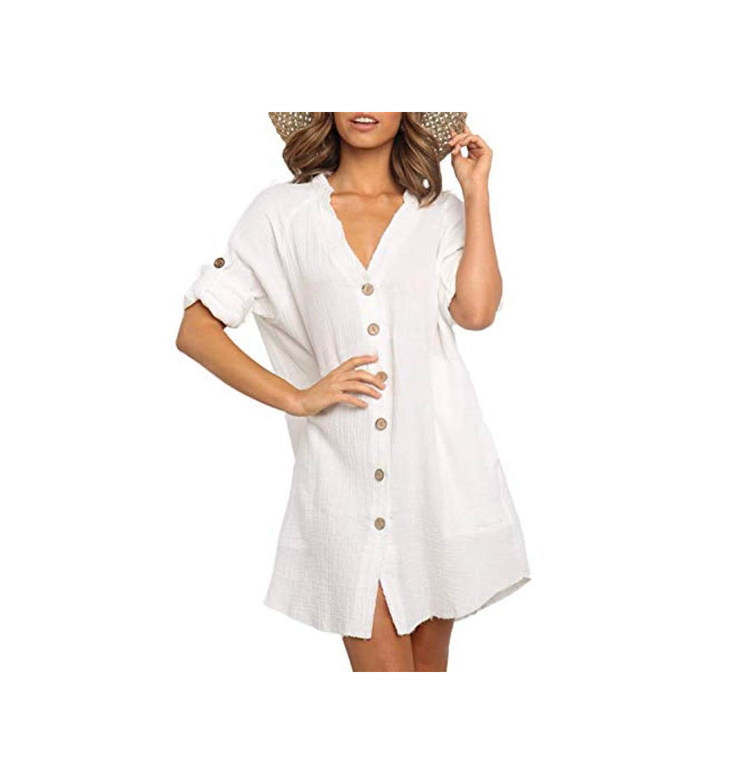 Social YOINS Mujer Vestido Camisero Vestido con Cuello En V Camisa Manga Larga