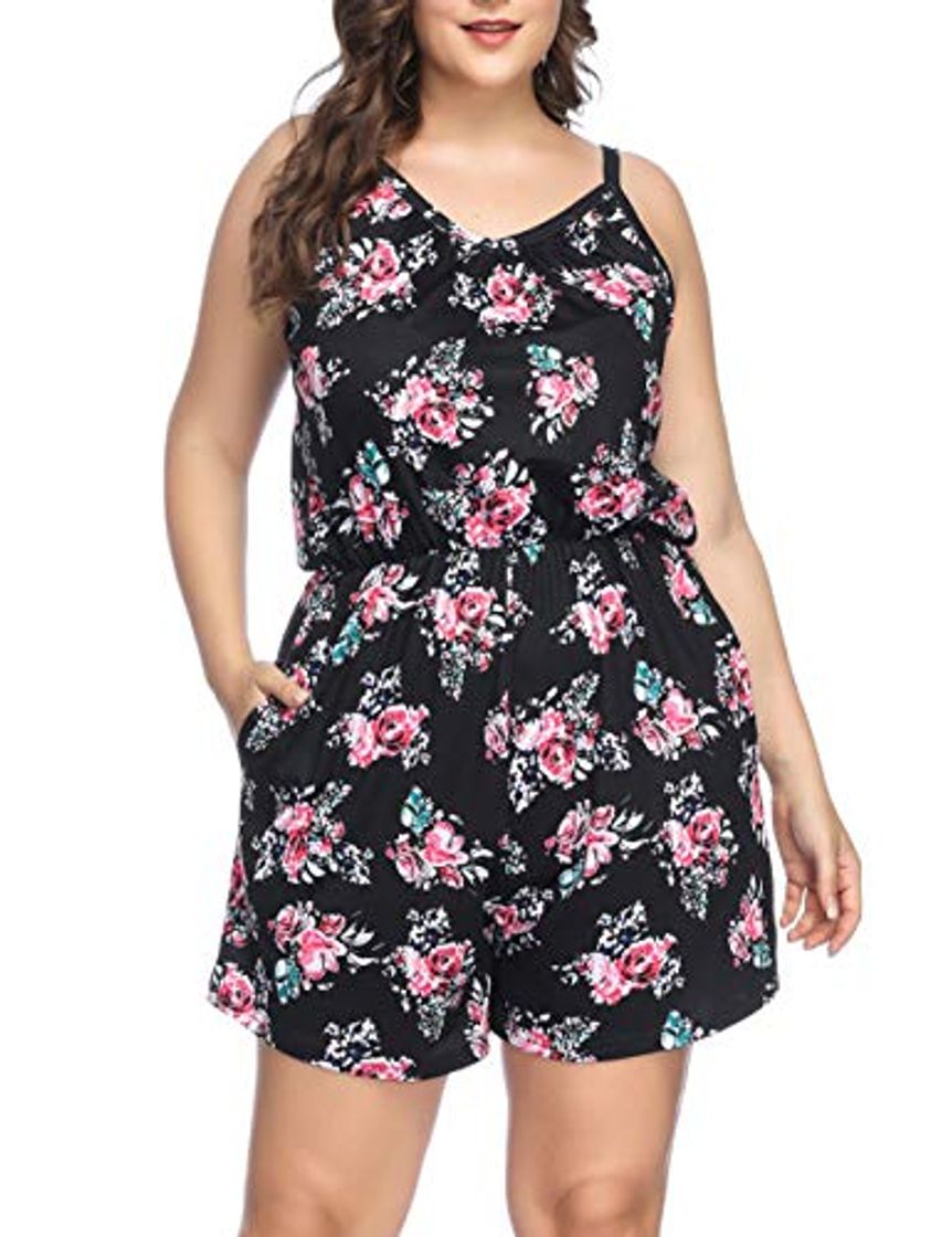 Social FeelinGirl Mujer Mono sin Mangas Vestido Pantalón Floral Talla Grande Negro XXL