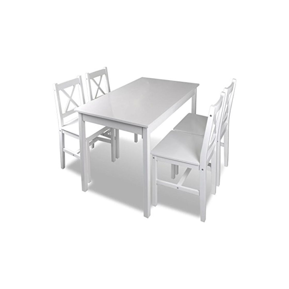 Social vidaXL Juego de Salón Comedor Madera Blanco Conjunto de Mesa y Cuatro Sillas