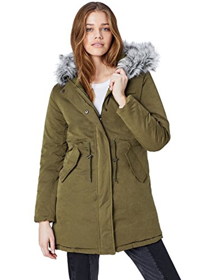 Moda Marca Amazon - find. Parka Reversible con Capucha Mujer, Verde