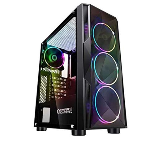 EMPIRE GAMING – Caja PC Gamer Diamond ARGB Torre Mediana ATX – Frontal Diamante Plexiglás y Pared Lateral de Vidrio Templado – 4 Ventiladores LED RGB direccionables 120 mm