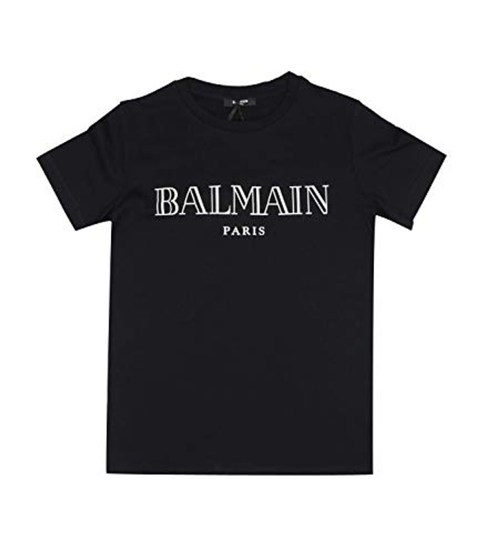 Social Balmain T-Shirt nera in Cotone con Logo Bambino Junior Boy Mod