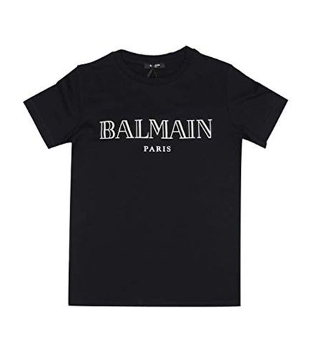 Balmain T-Shirt nera in Cotone con Logo Bambino Junior Boy Mod