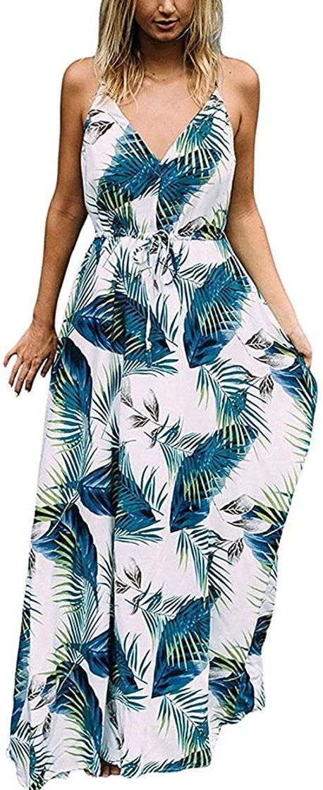 Social Vestido Mujer Bohemio Largo Verano Playa Fiesta Floral Manga Corta Cuello en V Talla Split Wrap Maxi Vestidos 5 XL
