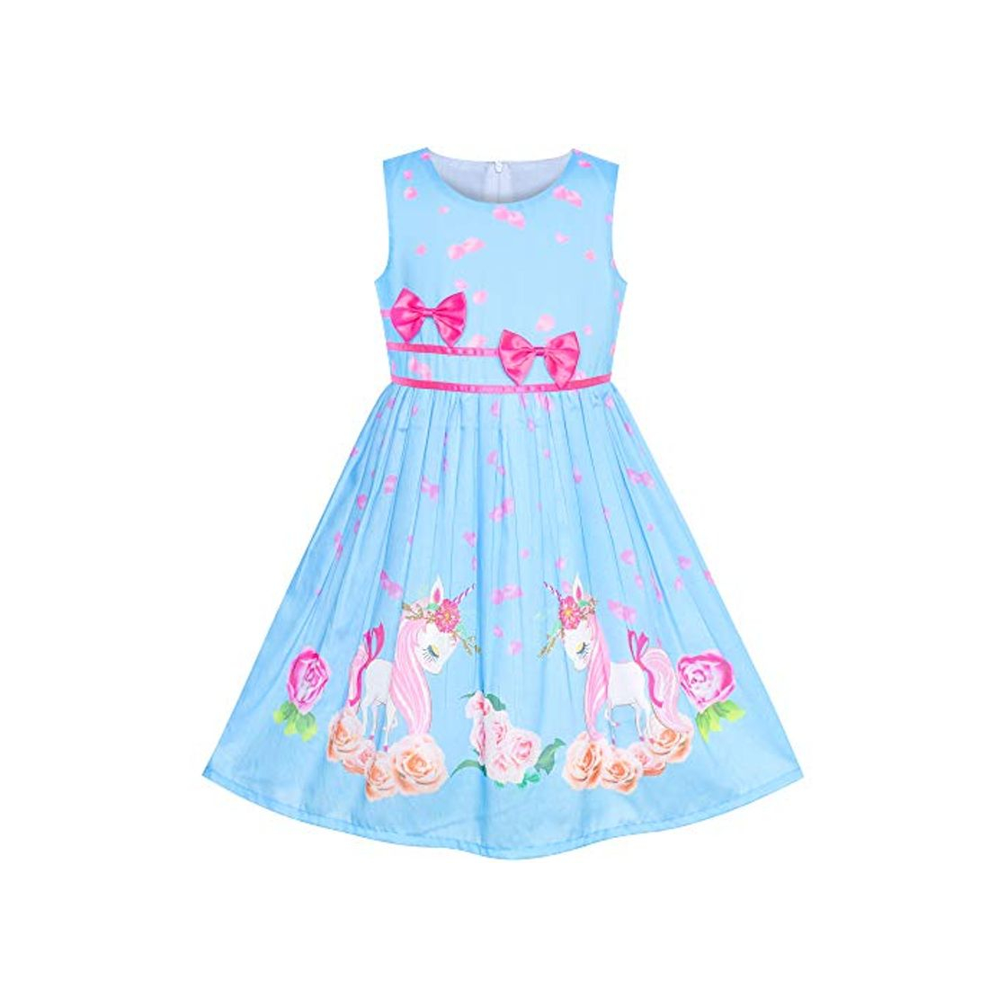 Moda Vestido para niña Azul Unicornio Flor Verano Sol 7