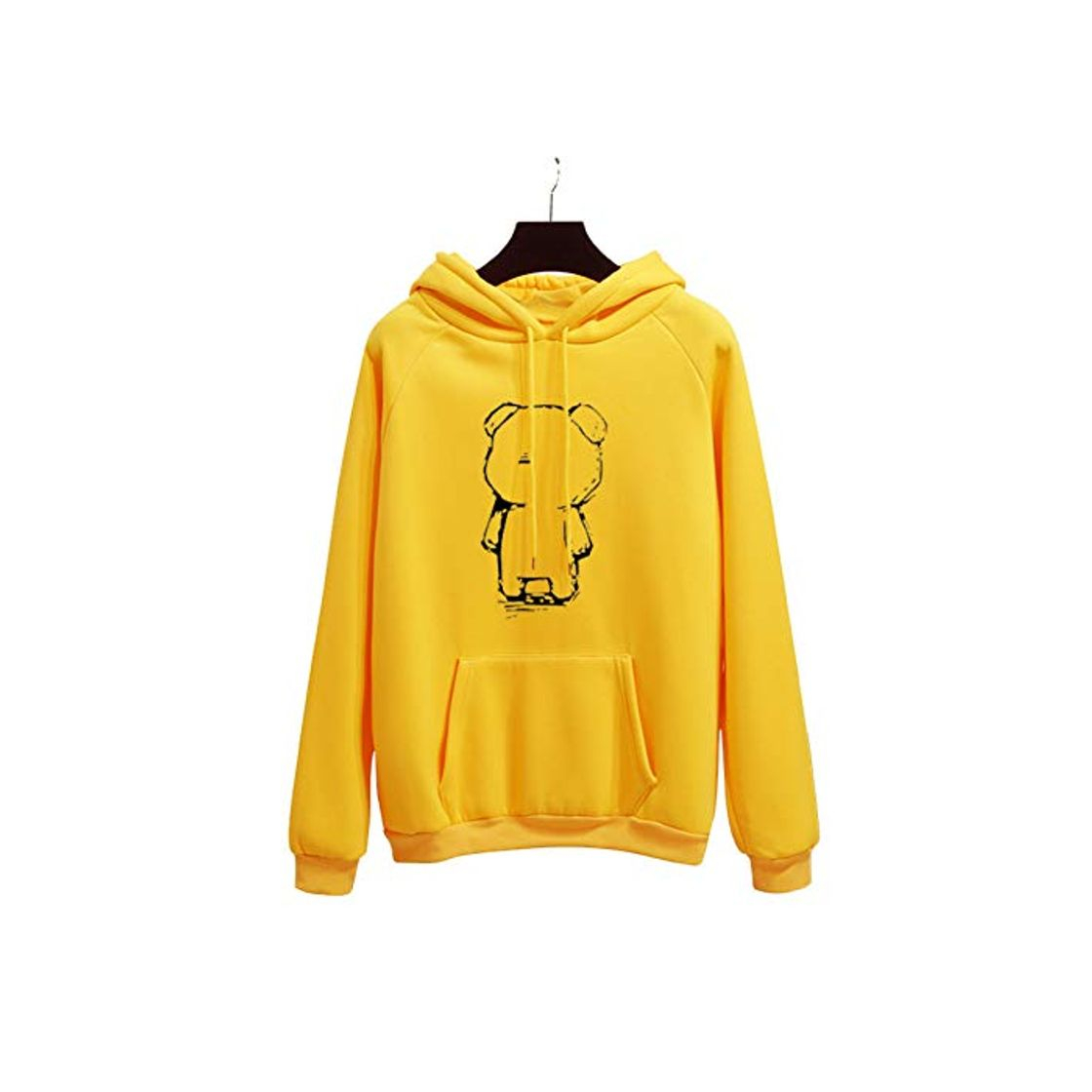 Fashion GDRFHJZ Otoño Invierno Moda Pullover Amarillo Lindo Detrás Oso Imprimir Harajuku Sudaderas con Capucha Mujeres Grueso Suelto Moletom Feminino Ropa