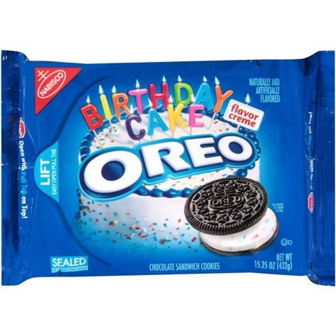 Lugares Nabisco, Oreo, Birthday Cake Creme, Chocolate Cookie, 15.25oz Bag