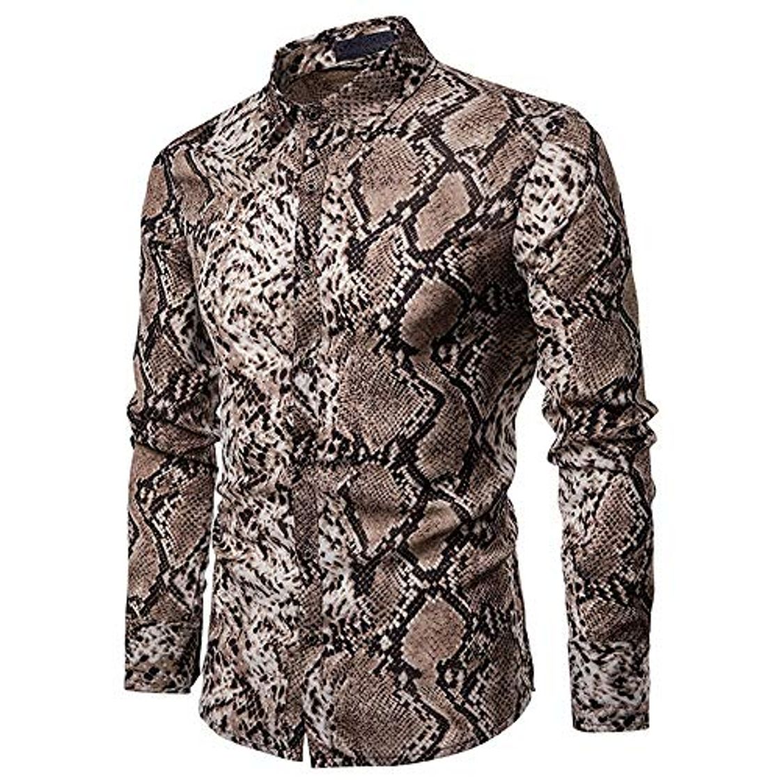 Social Weentop Camisa de Piel de Serpiente Slim Fit para Hombre, Camisa de