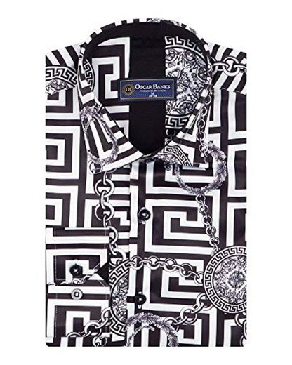 Oscar Banks - Camisa para hombre con estampado barroco satinado Marfil negro