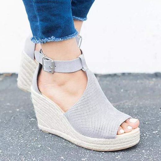 2019 Nuevas Sandalias para Damas Zapatos de Cuña PU de Cuero Sandalias de Punta Abierta Zapatos de Playa de Tacón Alto para Niñas Mayores De 16 Años o Mujeres