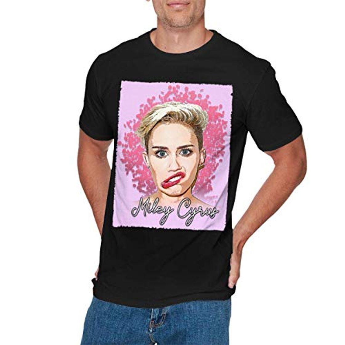 Fashion Camiseta de Manga Corta para Hombres Gorra de béisbol Sombrero Mens Cool Miley Cyrus T Shirt Black