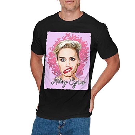 Camiseta de Manga Corta para Hombres Gorra de béisbol Sombrero Mens Cool Miley Cyrus T Shirt Black
