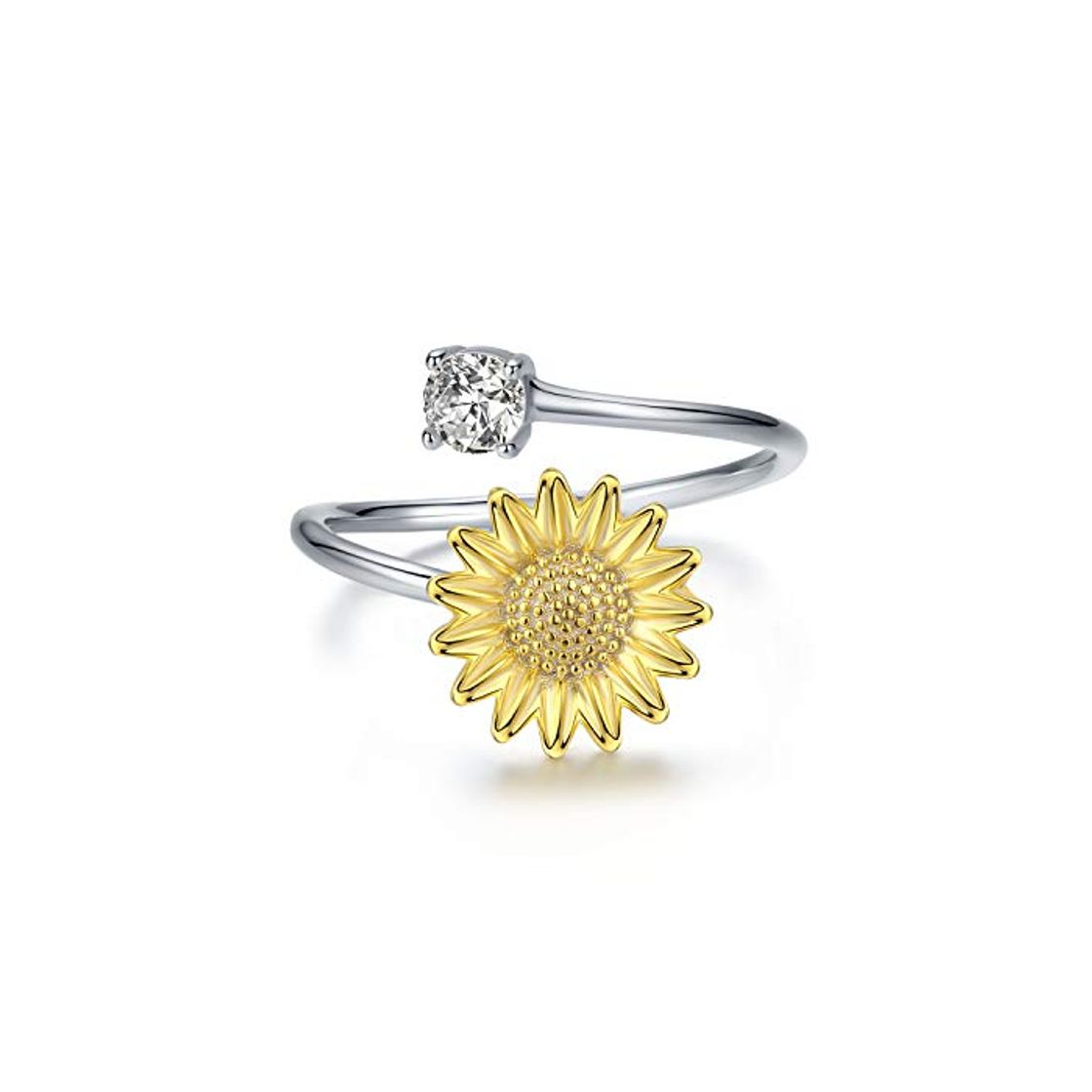 Fashion CHENGHONG Anillo de Girasol para Las Mujeres 925 Plata de Ley Ajustable Anillo Regalo de cumpleaños para la Novia