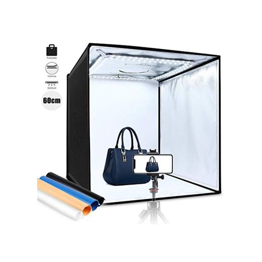 Amzdeal Caja de Luz Fotografía 60x60x60cm Portátil Plegable LED 5000LM 5500K, 4