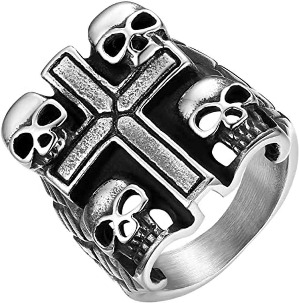 Moda JewelryWe - Anillo de Acero Inoxidable para Hombre, naipe gótico con Forma