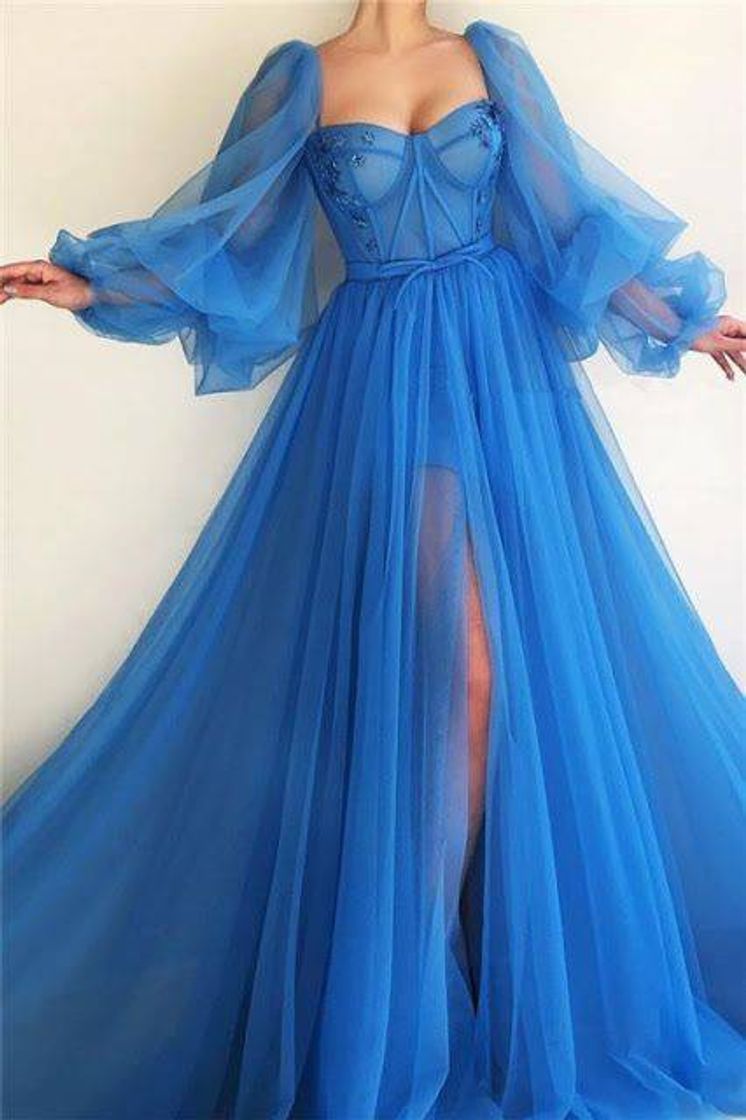 Social Vestido Manga bufante azul💙