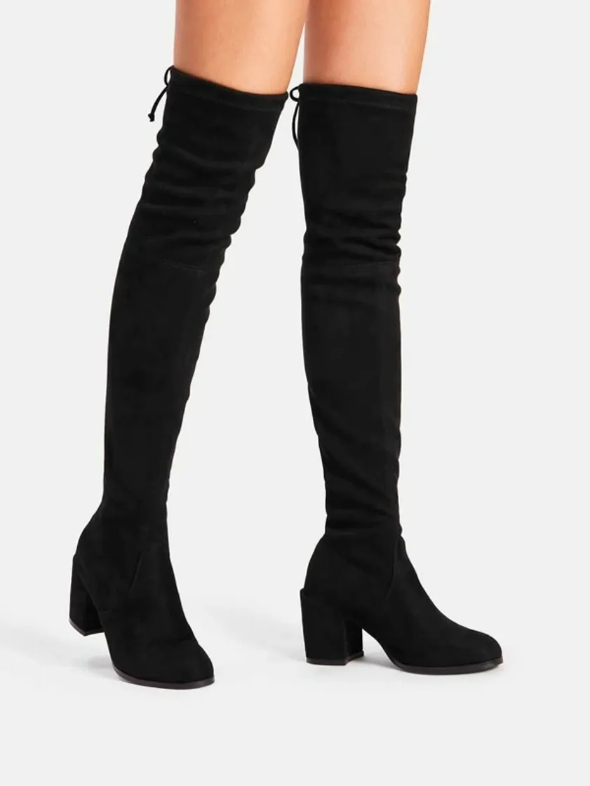 Moda Tie Back Over Knee Block Heeled Boots | SHEIN USA