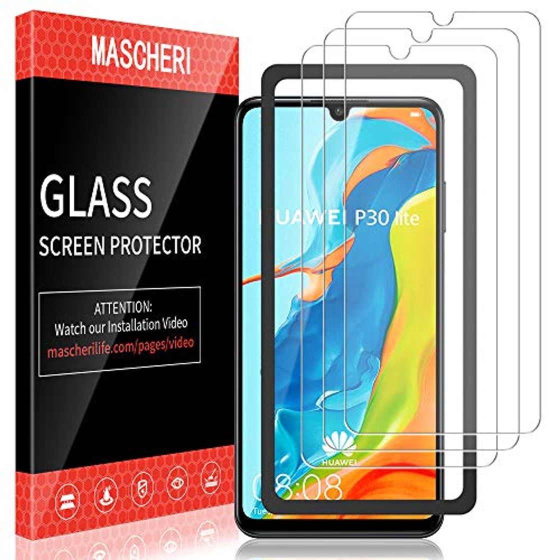 Productos MASCHERI Protector de Pantalla para Huawei P30 Lite Cristal Templado [3 Paquetes] [Marco de posicionamiento] Vidrio Templado Protector Pantalla para Huawei P30 Lite