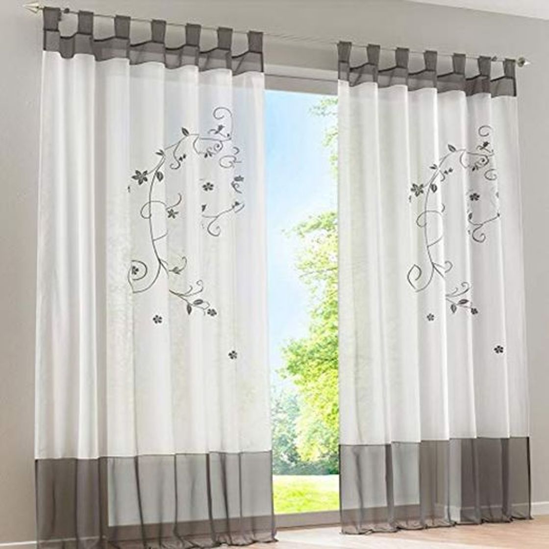 Producto laamei 1Pc Voile Cortina Translúcidas Visillos Cortas con Bordado Floral Decoración para