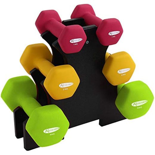 Active Forever 3 Pares Mancuernas Hexagonales con Soporte, Mancuernas Antideslizantes Impermeables de