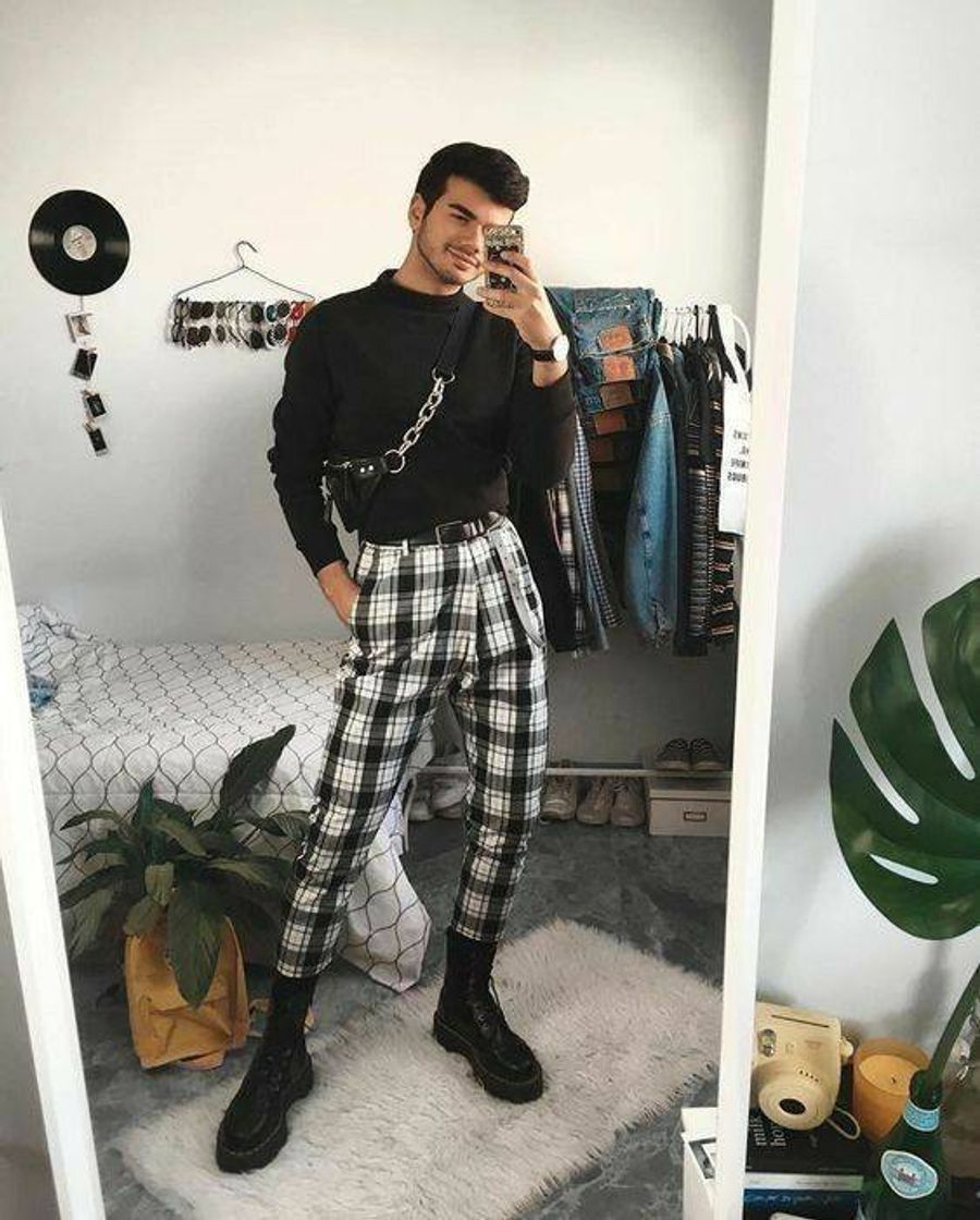 Social Calça Xadrez Preto e Branco Masculina