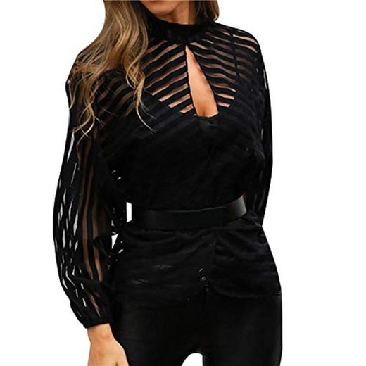 ZLYCP - Blusa de Manga Larga con Cuello en V para Mujer,