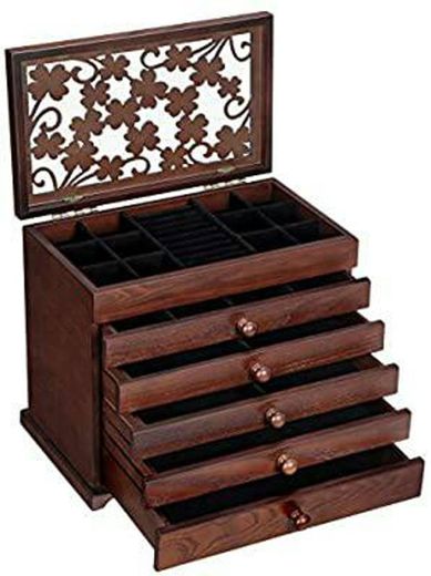 SONGMICS Caja de Madera para Joyas con Tallas Florales