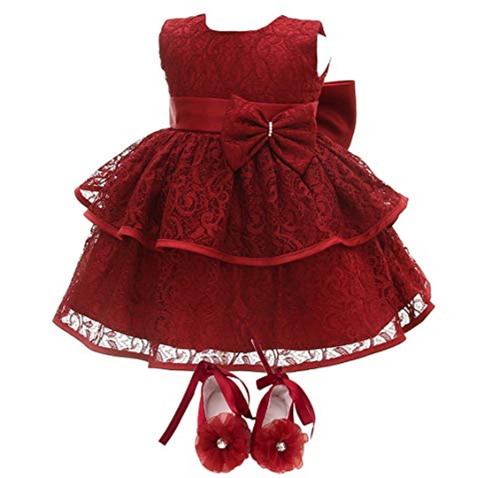 Fashion Bow Dream - Vestidos de Boda para bebé, Bautizo Formal Borgoña