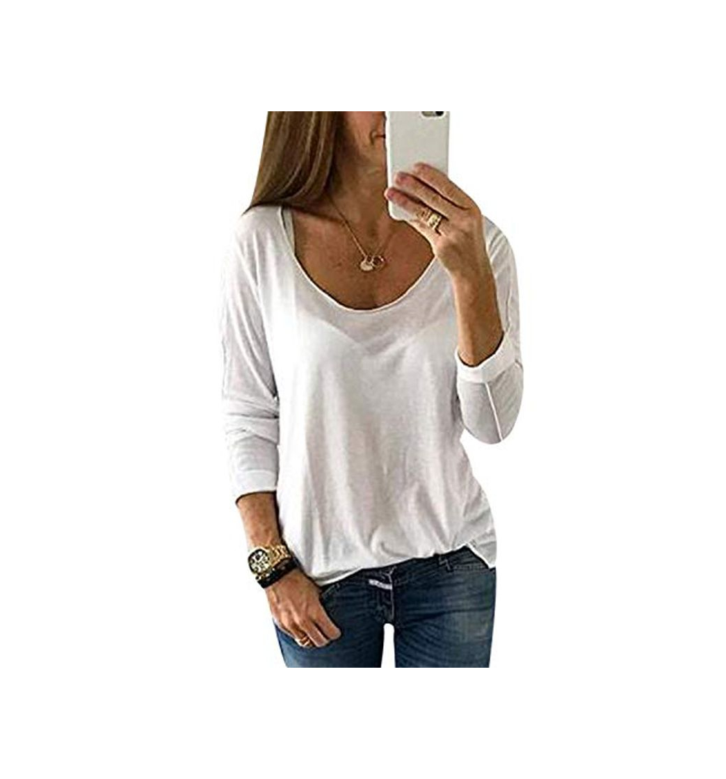 Moda YOINS Camiseta de Manga Larga para Mujer Camisas con Rayas Cuello Redondo