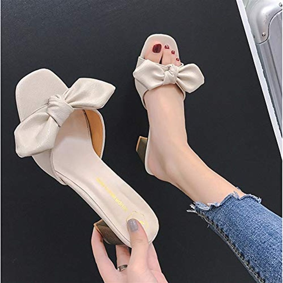 Fashion ASDAHSFGMN ManRuiDian Verano Nudo del Arco de Las señoras de los Deslizadores de Las Mujeres Calza los Tacones Altos Plaza Exterior Moda Diapositivas Calzado Casual Atractivo de la Mujer Zapatillas